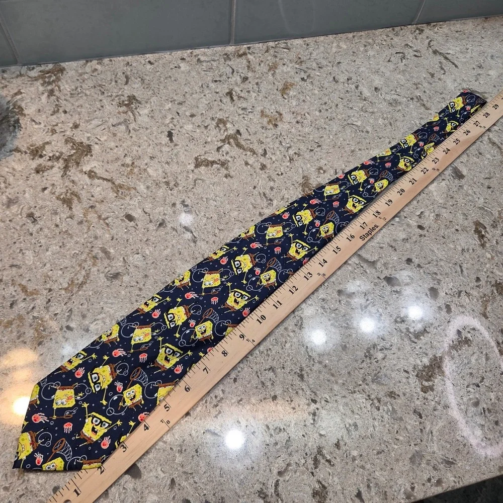 Vintage 2002 Nickelodeon SpongeBob SquarePants Navy Blue Jellyfish Necktie Mens